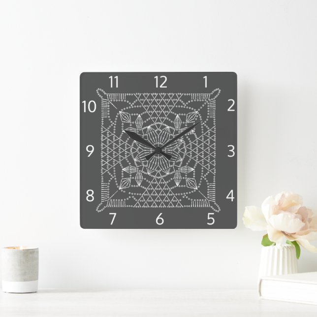 Steel Grey Crochet Chart Square Wall Clock (Home)