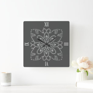 Steel Grey Crochet Chart Square Wall Clock