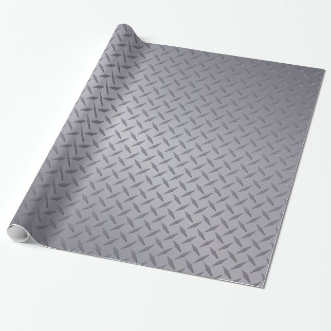 Steel Grey Diamond Plate Wrapping Paper (Unrolled)