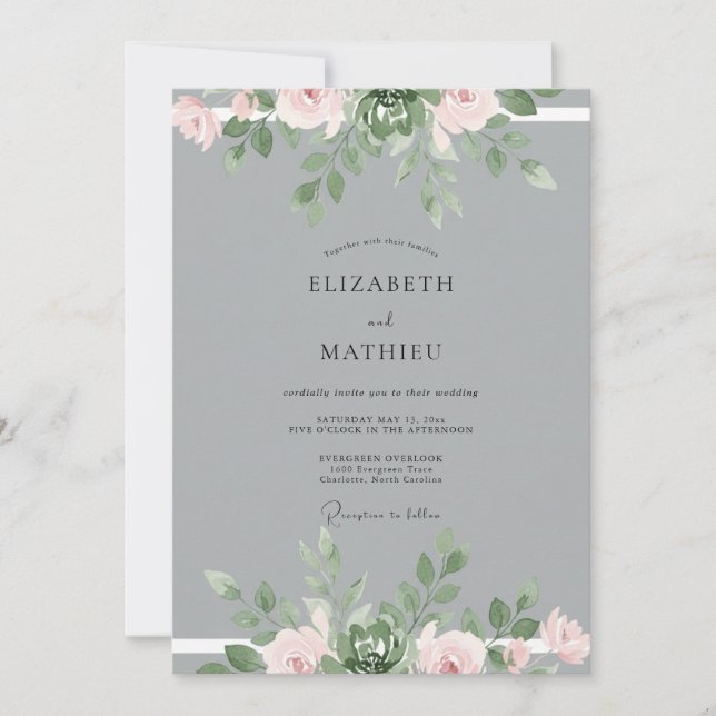 Steel Grey Foliage Eucalyptus Wedding Invitation (Front)