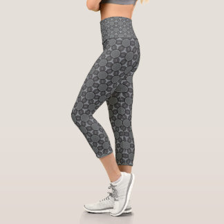 Steel Grey Geometric flower Pattern Capri Leggings