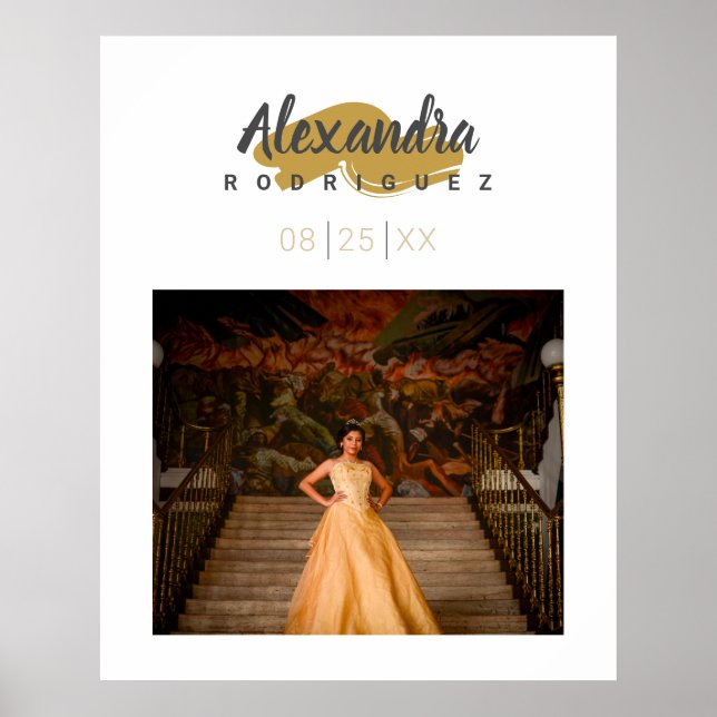 Steel Grey & Gold Photo Quinceanera Poster (Front)