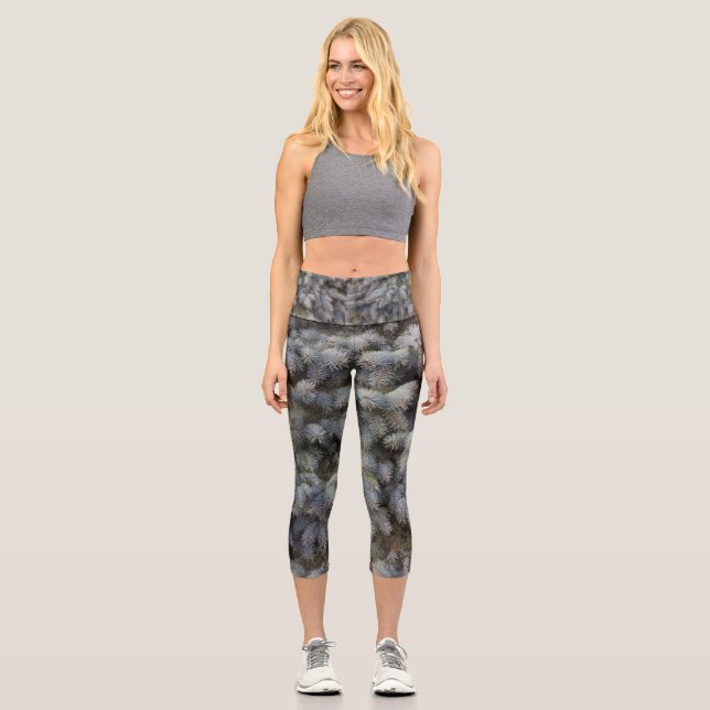 Steel, grey, green and blue spruce classy   capri leggings (Front)