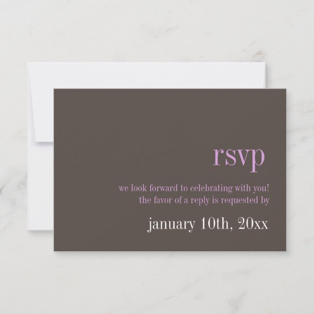 Steel grey lilac typography chic wedding response invitation (Front)