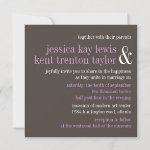 Steel grey lilac typography modern couple wedding invitation