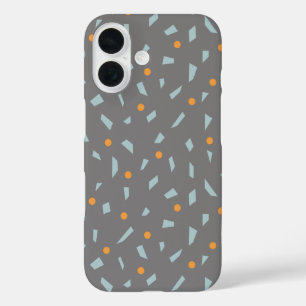 Steel Grey Orange and Baby Blue Confetti iPhone 16 Case