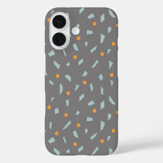 Steel Grey Orange and Baby Blue Confetti iPhone 16 Case