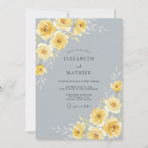 Steel Grey Polished Rose Wedding Invitation