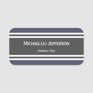 Steel Grey Rectangle and White Stripes Minimalist Name Tag