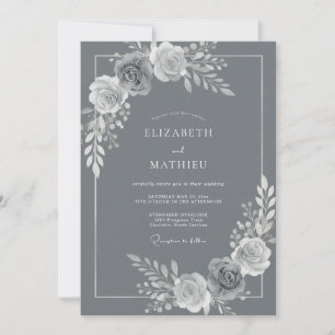 Steel Grey Sophisticated Winter Wedding Invitation