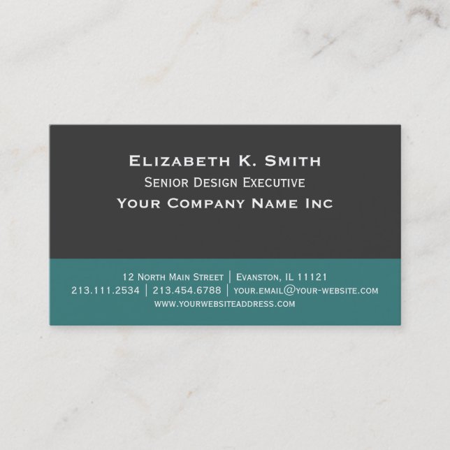 Steel Grey - Teal Green Elegant Contemporary Business Card (Front)