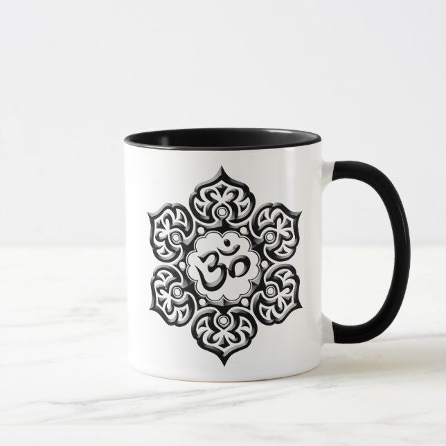 Steel Lotus Flower Om Design - black Mug (Right)
