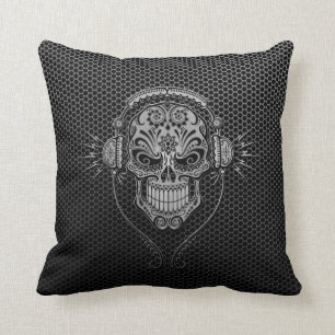 Steel Mesh DJ Sugar Skull Cushion