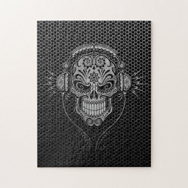 Steel Mesh DJ Sugar Skull Jigsaw Puzzle (Vertical)