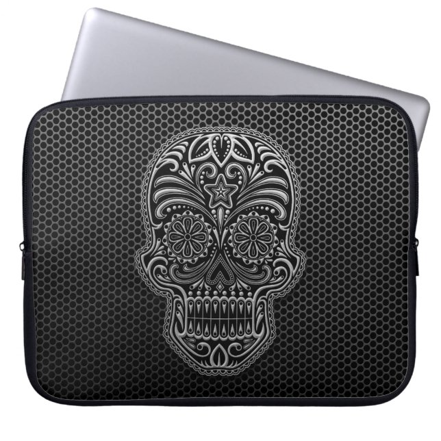 Steel Mesh Sugar Skull Laptop Sleeve (Front)
