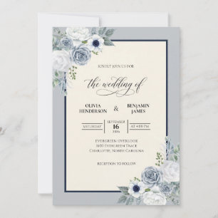 Steel Navy Foliage Eucalyptus Wedding Invitation
