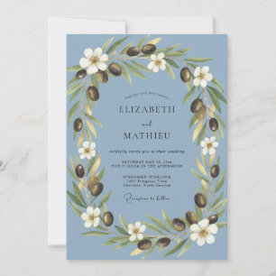 Steel Olive Branch Eucalyptus Wedding Invitation
