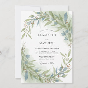 Steel Olive Foliage Eucalyptus Wedding Invitation