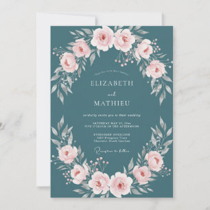 Steel Pale Blush Wreath Wedding Invitation