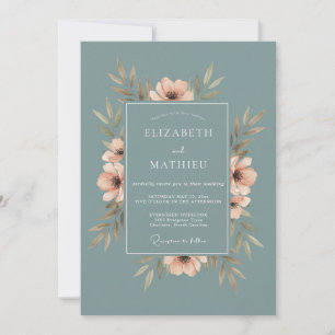 Steel Peach Foliage Eucalyptus Wedding Invitation
