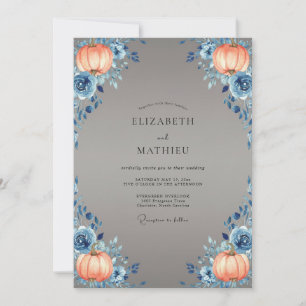Steel Peach Pumpkin Eucalyptus Wedding Invitation