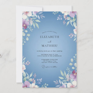 Steel Periwinkle Foliage Eucalyptus Wedding Invitation