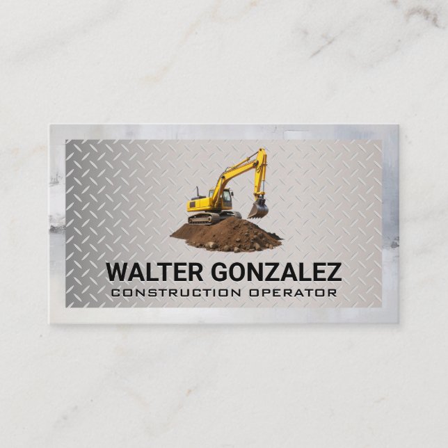 Steel Plate Metal | Excavator Digging Earth Business Card (Front)