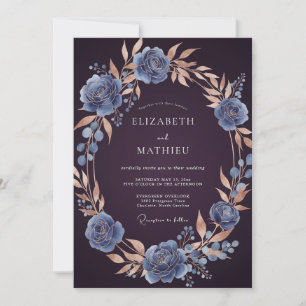 Steel Plum Leafy Wedding Invitation