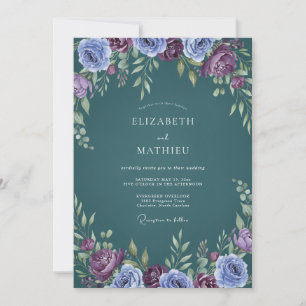 Steel Plum Ranunculus Eucalyptus Wedding Invitation