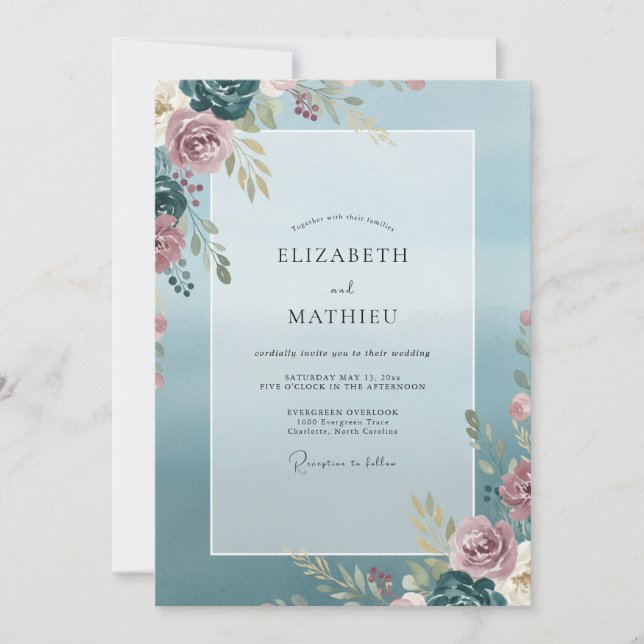 Steel Rose Leaf Wedding Invitation (Front)
