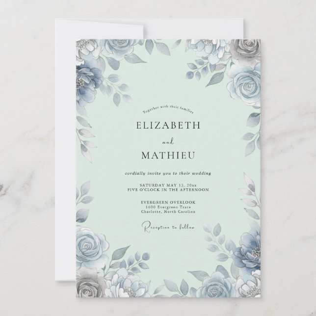 Steel Silver Leaf Wedding Invitation (Front)