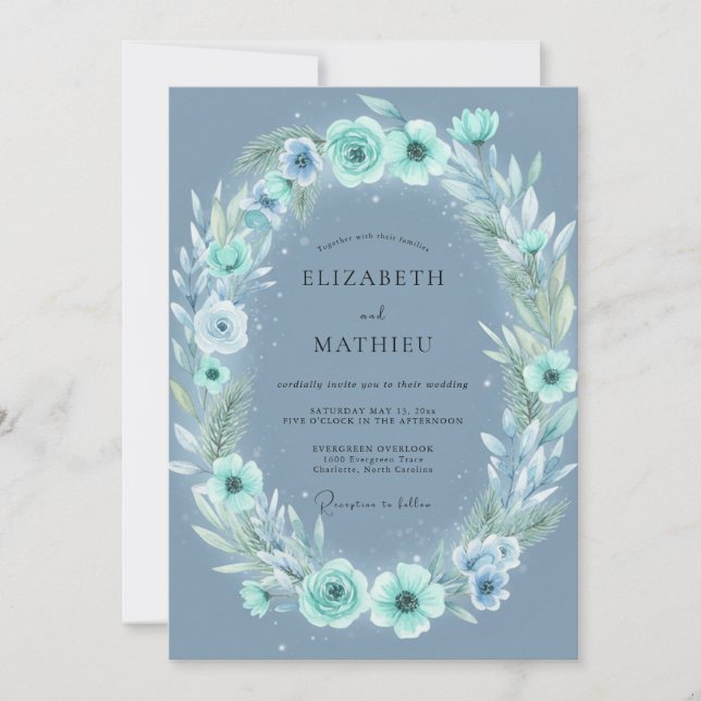 Steel Silver Peony Wedding Invitation (Front)
