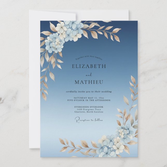 Steel Soft Champagne Peony Wedding Invitation (Front)