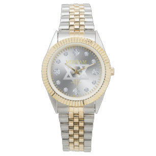 Steel Star of David Steel Diamond Dial Custom Name Watch