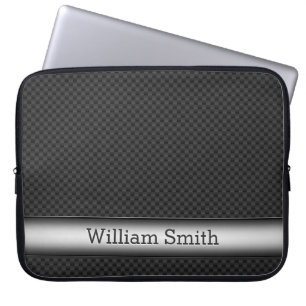 Steel striped carbon fibre laptop sleeve