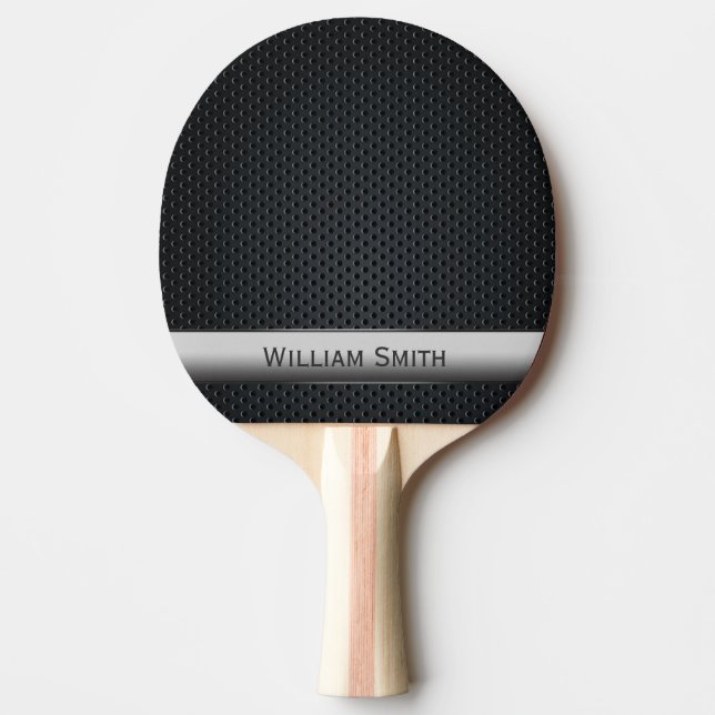 Steel striped dark metal ping pong paddle (Front)