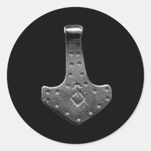 Steel Thor Hammer black large round stickers