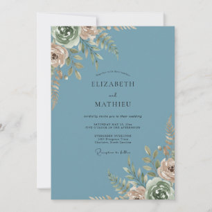 Steel Vintage Mauve Ranunculus Eucalyptus Wedding Invitation