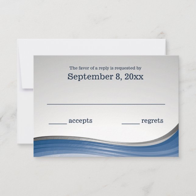 Steel Wave Blue and Silver RSVP Card (Front)