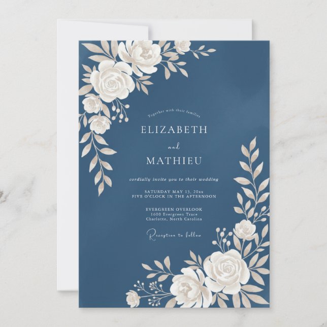 Steel White Blossom Wedding Invitation (Front)