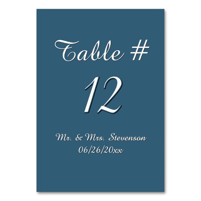Steele Blue and White Name and Date Table Number (Front)