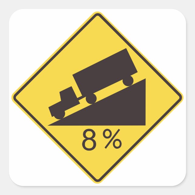 Steep Grade Traffic Sign Trucking Hauling Caution Square Sticker (Front)