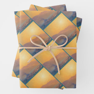 Steep rocky coast and a rough sea at sunset wrapping paper sheet
