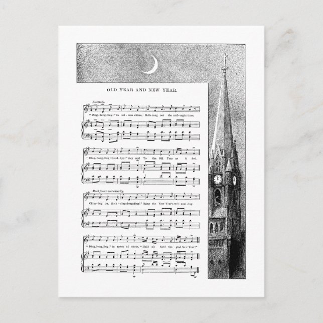 Steeple and Moon New Year Song Holiday Postcard (Front)