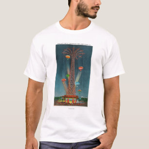 Steeplechase Park Parachute Jump View at Night T-Shirt