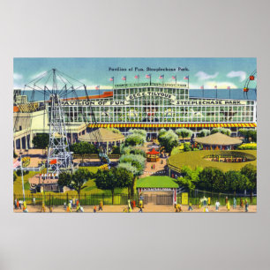 Steeplechase Park View of Pavilion of Fun Poster