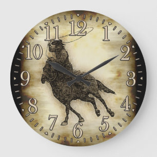 Steer Roping Rodeo Cowboy Large Clock