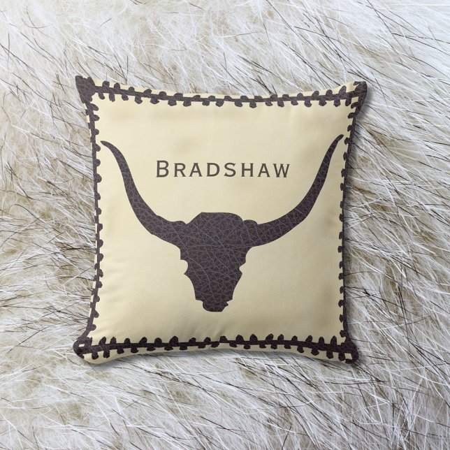 Steer Skull Industrial Brown Faux Leather Cushion (Creator Uploaded)