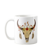 Steer Skull With Flowers and Feathers