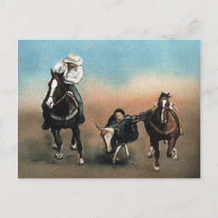 "Steer Wrestling" Art Reproduction Postcard